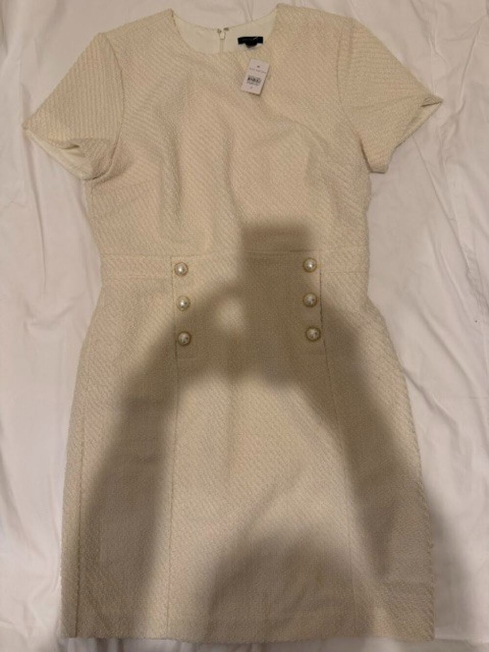NWT Ann Taylor Ivory Winter Dress with Pearl Button Accents Size 12